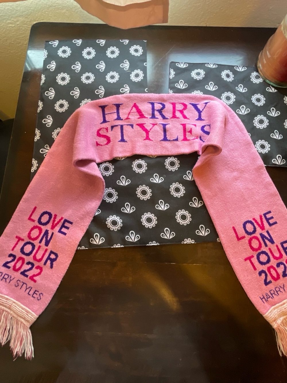 Pink Knit Scarf with Large Lettering